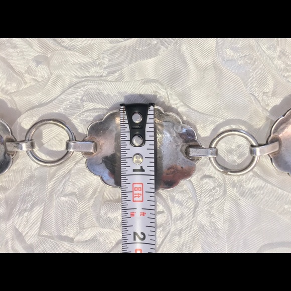 Vintage Navajo Handmade Concho Stamped Sterling Silver Malachite Belt Med Adjust - Picture 11 of 15